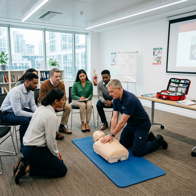 Szkolenie z pierwszej pomocy — ćwiczenia resuscytacji krążeniowo-oddechowej na fantomie